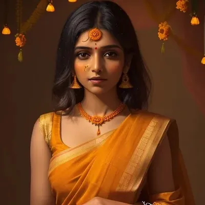 Traditional Indian portrait with Diwali lights