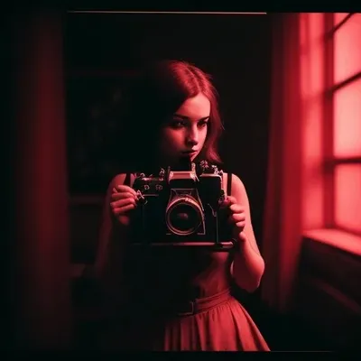 Photographer in vintage darkroom