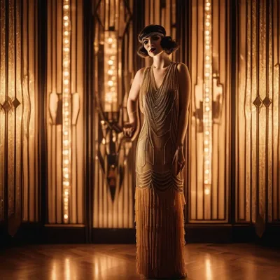 1920s flapper portrait in art deco setting