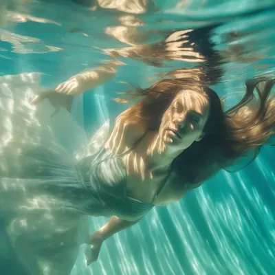 Underwater portrait with turquoise light