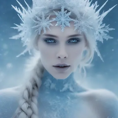 Ice queen portrait with frost crystals