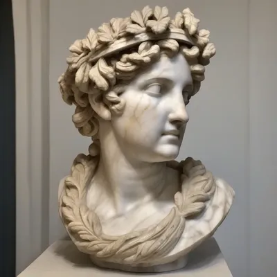Roman marble bust with laurel wreath